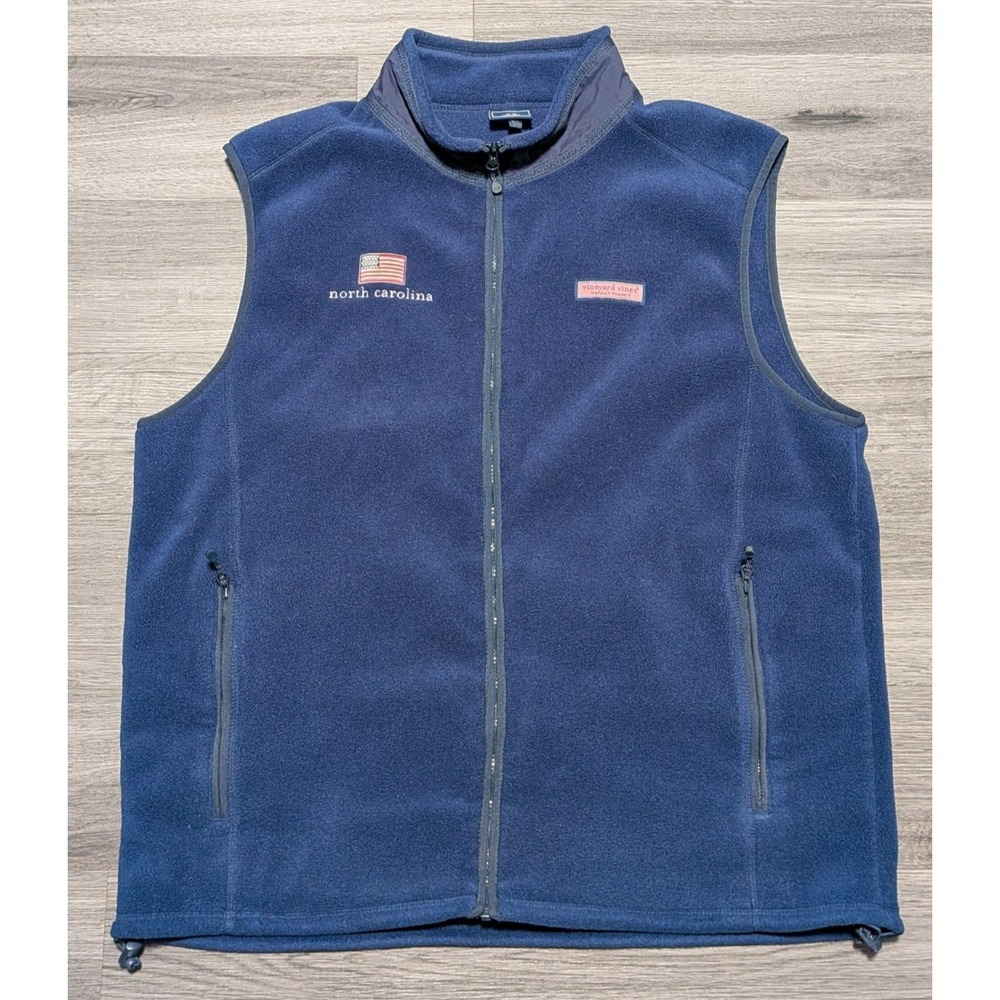 Vineyard Vines Men's Blue North Carolina US Flag Embroidered Fleece Vest Size XL